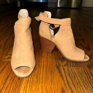 Sole Society Tan Peep-Toe Block Heel Ankle Booties